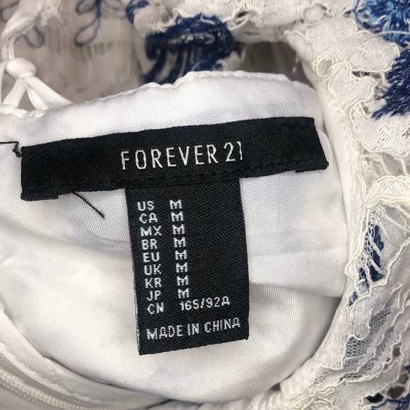Forever 21 Blue and White Floral Lace Dress Size M - Picture 7 of 7